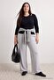 Gri Wide Leg/İspanyol Paça Yüksek Bel İnterlok Esnek Örme Pantolon TBBAW27AR00015 - 3