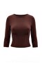 Kahverengi Fitted/Vücuda Oturan Büzgülü Truvakar Kol Crop Örme T-Shirt TWOAW27TS00050 - 8