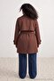 Kahverengi Oversize Fit Beli Kemerli Teknik Kumaş Trençkot TBBAW25BM00004 - 4