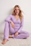 Lila Dantel Detaylı Yumuşak Tuşe Kışlık Fitilli Örme Pijama Takımı THMAW27PT00036