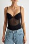 Siyah Askılı Kalp Yaka Örme Tül Body TPRAW27BD00007 - 3
