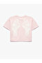 Printed Short Sleeve Crew Neck Cotton Crop T-Shirt - 6