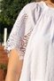 Women's White Madonna Collar Embroidered Romantic Natural Dress - 6