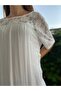 Women's White Sequin Embroidered Lace Dress - 2