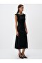 Black Round Neck Slim Fit Midi Dress - 3
