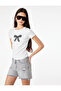 Cotton Slim Fit Short Sleeve Crew Neck Bow Print T-Shirt