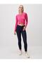 Pink Long Sleeve Crew Neck Crop Blouse - 4