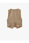 V-Neck Buttoned Blazer Vest with Belt Detail on the Back - 4