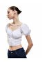 Slim Fit Lace Detailed Sweetheart Neck Short Balloon Sleeve Crop Blouse