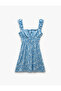 Square Collar Thick Strap Back Detail Lace-Up Front Floral Mini Dress Wrinkled - 4