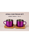 Mirrored Borosilicate Glass Turkish Coffee Cup Set, Purple, 2X125Ml – with Bamboo Saucers, Heat Resistant - 2
