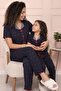 Women's Cherry Patterned Ribbed V-Neck Short Sleeve Under-Long Cool Viscose Camisole Pajama Set