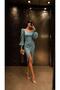Mint Square Neck Balloon Sleeve Slit Satin Evening Dress 582693 - 3