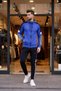 Men'S, Blue-Black, Diving Fabric, Stripe Detailed, Hooded Tracksuit Set - 4