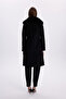 Double-Breasted Collar Belt Detailed Cashmere Coat Black 13404 - 8