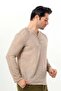 Long Sleeve Bora V-Neck Buttoned Poplin Men's T-Shirt |   Summer Men's Tshirt Beige Beige - 3