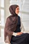 100% Voile Silk Shawl Patterned Brown Toned 70X190 - 5