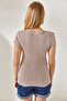 Women's Striped Beige Snap-On Camisole Blouse BLZ-19000171 - 5