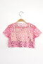Pink Star Printed Short Sleeve Girls' Tulle Crop Top - 3