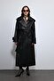 Black Textured Faux Leather Trench Coat - 3