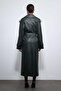 Khaki Textured Faux Leather Trench Coat - 7