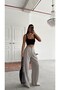 Belted Lace Detailed Palazzo Trousers - Gray - 4