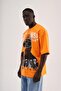 Men's Rhinestone and Printed Oversize T-Shirt Electric-Orange - 3