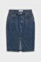 Women's Tint Denim Color Erica Midi Length High Waist Slit Jean Skirt - 3