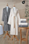 6 Piece Striped Bathrobe Set 100% Cotton Certified Family Towel Bathrobe Set Dowry Set Gray - Cream