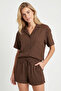 Linen Shirt Shorts Set Lub0342 Brown - 2