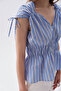 Women's Blue Striped V-Neck Sleeveless Blouse - 3