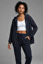 Women's Smoked Thick Three Thread Fabric Zippered Hooded Jacket