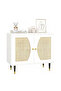 White Rattan Cabinet with 2 Doors & Boho Sideboard Storage Cabinet for Living Room, Kitchen & Entryway - 2