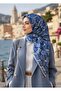 100% Twill Silk Geometric Pattern Indigo - Navy Color 90X90 Scarf Planting Shape : Hand Sewn