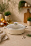 Elexsus 26 cm Cast Granite Flat Pot Non-Stick with Cappuccino Glass Lid