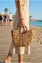 Moss - Water Hyacinth Natural Hand Knitted Lined Straw Bag Small - 2