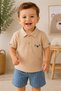 Baby boy polo collar dog embroidered shorts 2-piece summer top and bottom set 6-24 months