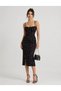 Thin Straps Floral Patterned Black Dress