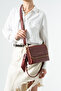 Burgundy Covered Four-Compartment Shoulder and Crossbody Women's Bag with Scarf and Chain Detail - 3