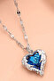 Women's Stainless Steel Silver Zircon Stone Blue Heart Necklace - 3