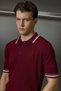 Men's Regular Fit Cotton Polo Collar T-Shirt with Contrast Detail, Burgundy - 4