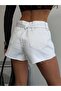 Women's Folded Waist Detailed Mini Jean Shorts - 2