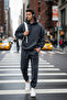 Men's Cotton Relaxed Fit Kangaroo Pocket Hooded Tracksuit Set - Hiking - 5