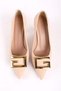 Women's Buckle Detailed Pointed Toe Stiletto Goblet Heeled Shoes Beige Satin - 4