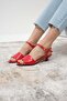 Pola Red Color Women's Short Heels Sandals - 4