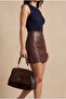 Women's Genuine Leather Zippered Removable Inner Pocketed Hand and Shoulder Bag Ornis Brown Suede - 7
