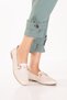 Women's Genuine Leather Daily Buckle Ballerina Loafer Shoes Hl.24217 Cream - 7
