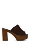 Women's Brown Platform High Thick Heeled Suede Leather Slippers 26Pfd151310
