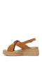 Women's Tan Buckle Wedge Heeled Suede Leather Sandals 26Sfd362010 - 3