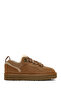 Women's Camel Lace-Up Thick Sole Furry Suede Leather Teddy Sneaker 25Wfd492010